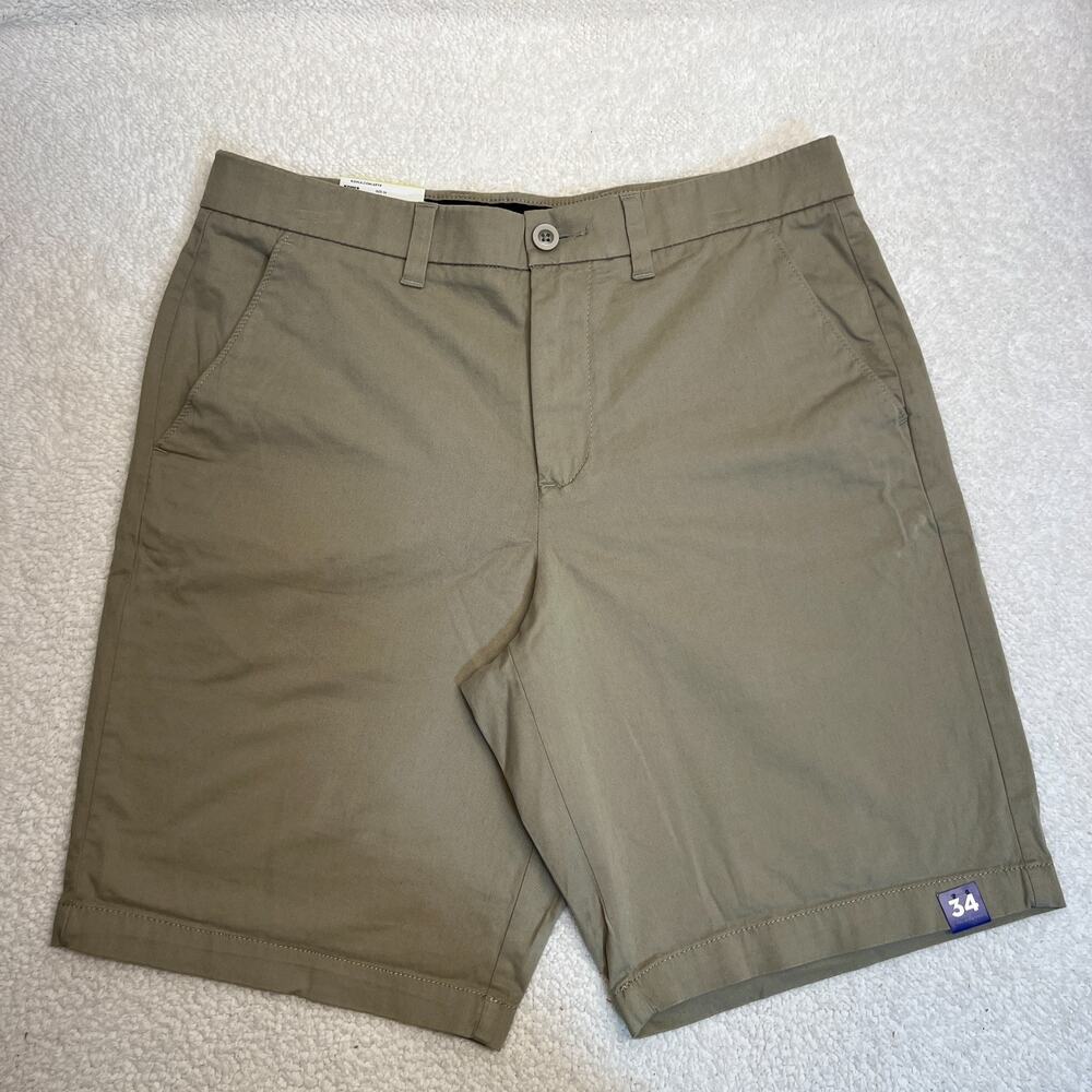 NWT Apt 9 Mens Shorts Flat Front Premier Flex Chino Pockets Tan Khaki Sz 34